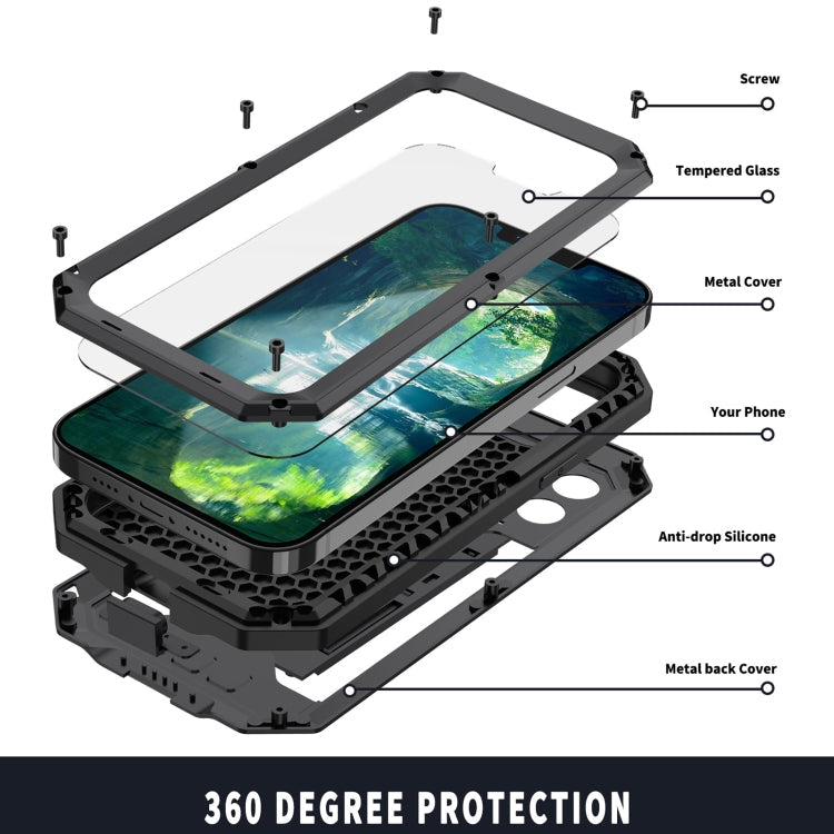 For iPhone 13 R-JUST Sliding Camera Shockproof Life Waterproof Dust-proof Metal + Silicone Protective Case with Holder(Black)