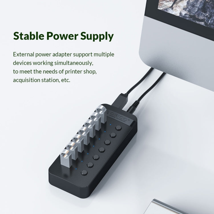ORICO CT2U3-7AB-WH 7 In 1 Plastic Stripes Multi-Port USB HUB with Individual Switches, CT2U3-7AB-BK US Plug, CT2U3-7AB-WH US Plug