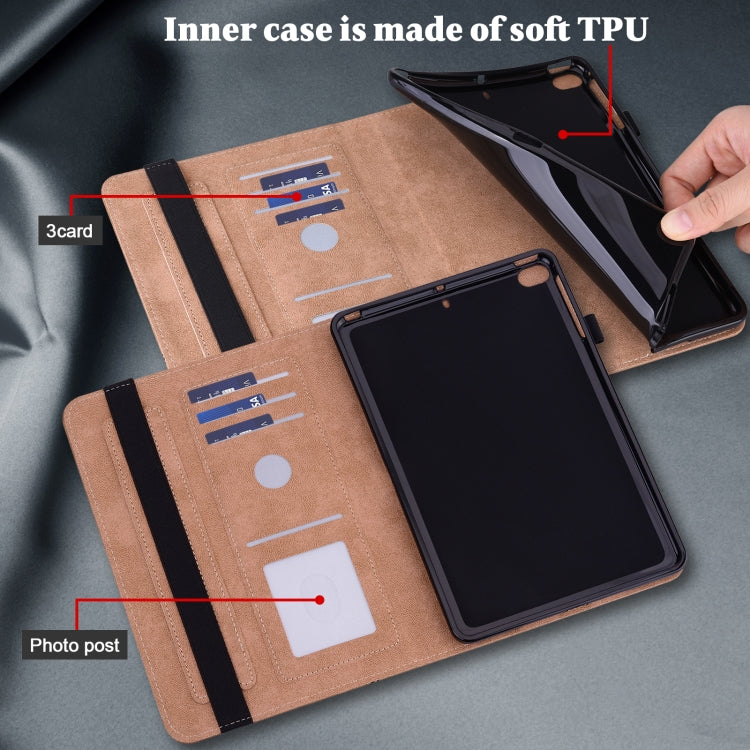For iPad Pro 12.9 2022 / 2021 / 2020 / 2018 Solid Color Embossed Striped Leather Case(Brown)
