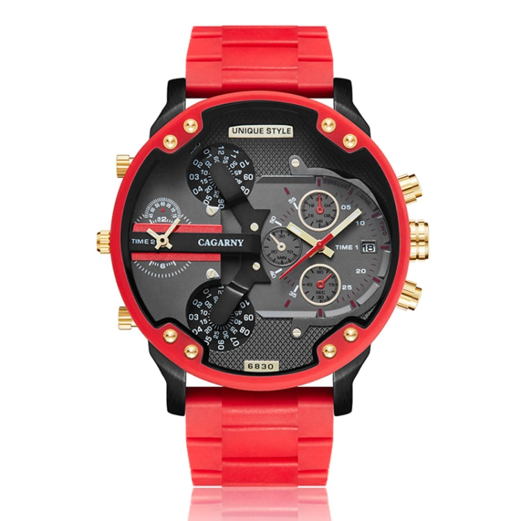 CAGARNY 6830 Quartz Dual Movement Rubberized Steel Band Watch For Men, CAGARNY 6830 Steel Band Watch (Red)