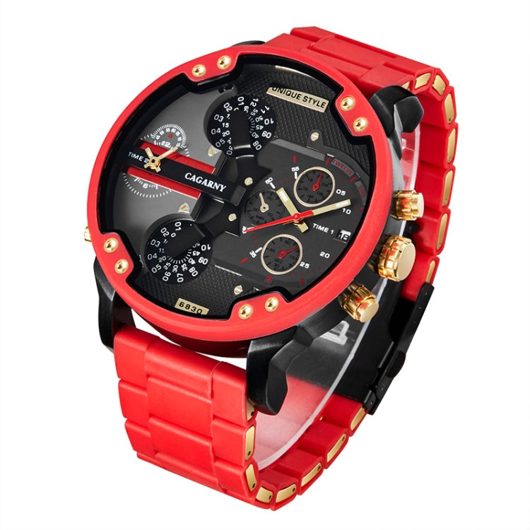 CAGARNY 6830 Quartz Dual Movement Rubberized Steel Band Watch For Men, CAGARNY 6830 Steel Band Watch (Red)