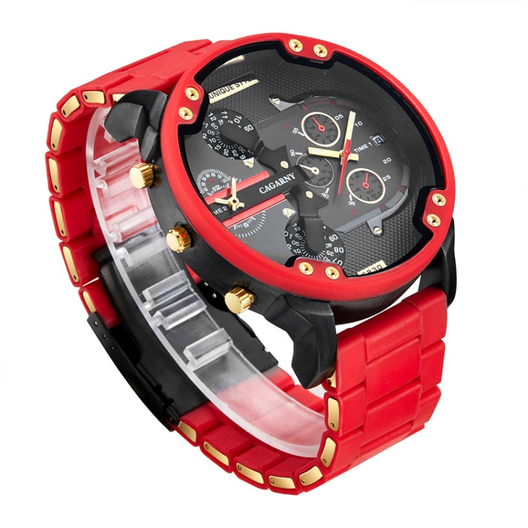 CAGARNY 6830 Quartz Dual Movement Rubberized Steel Band Watch For Men, CAGARNY 6830 Steel Band Watch (Red)
