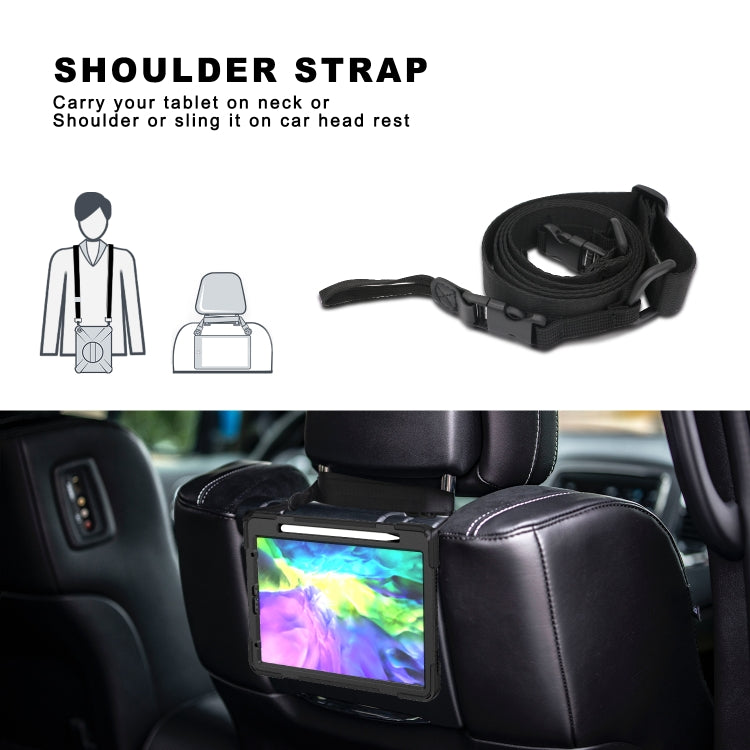 For iPad Pro 12.9 2020 / 2018 360 Degree Rotation Silicone Protective Cover with Holder & Hand Strap & Long Strap & Pencil Slot(Black)