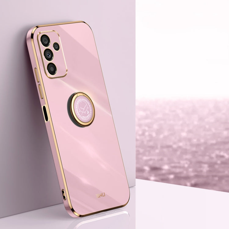 For Samsung Galaxy A14 5G XINLI Straight Edge 6D Electroplate TPU Phone Case with Ring Holder(Cherry Purple)
