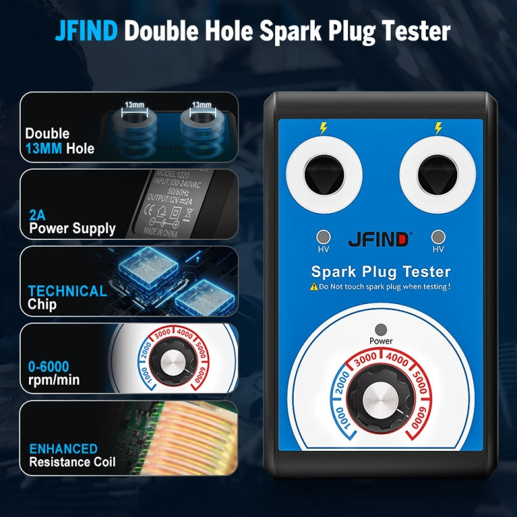 JFIND JF109 Car Double Hole Spark Plug Tester, JF109 (US Plug), JF109 (EU Plug)