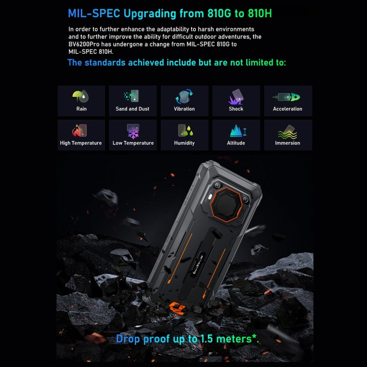 Blackview BV6200 Pro, 6GB+128GB, IP68/IP69K/MIL-STD-810H, 6.56 inch Android 13 MediaTek Helio P35 Octa Core, Network: 4G, OTG, NFC(Orange)