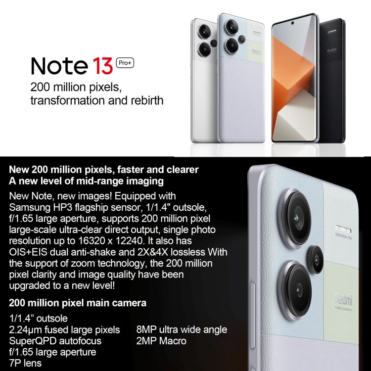 Xiaomi Redmi Note 13 Pro+ 5G, 12GB+256GB, 6.67 inch MIUI 14 Dimensity 7200-Ultra Octa Core 4nm up to 2.8GHz, NFC, Network: 5G(Black)