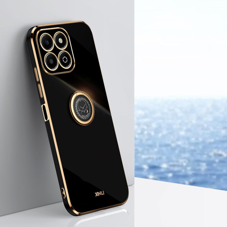 XINLI Straight 6D Plating Gold Edge TPU Shockproof Case with Ring Holder, For Honor Play 60 Plus, For Honor X6b, For Honor 200