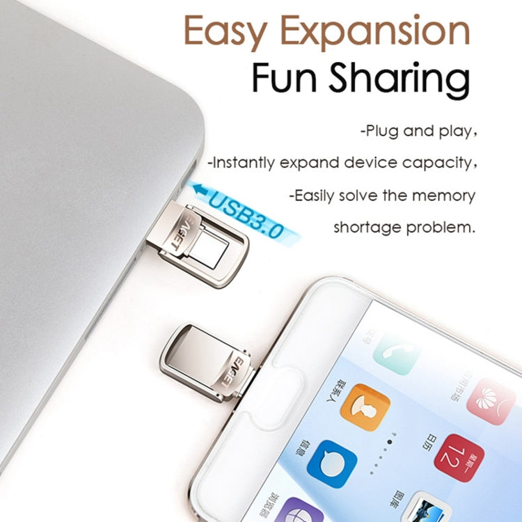 EAGET 128G USB 3.1 + Type-C / USB-C Interface Metal Twister Flash U Disk, with Micro USB OTG Adapter
