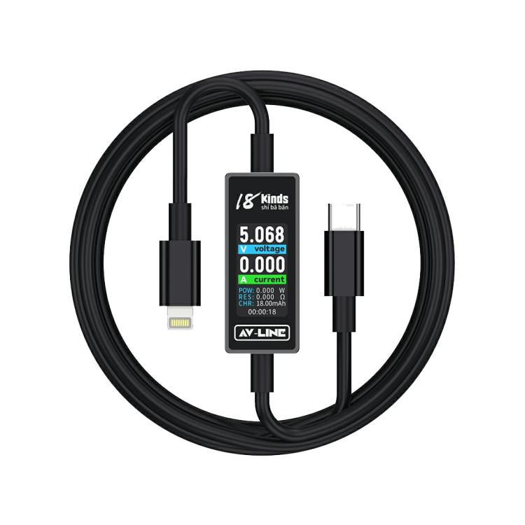 18 Kinds AV-Line Pro 1.2m Intelligent Detection Charging Data Cable, Type-C to 8 Pin, Type-C to Type-C