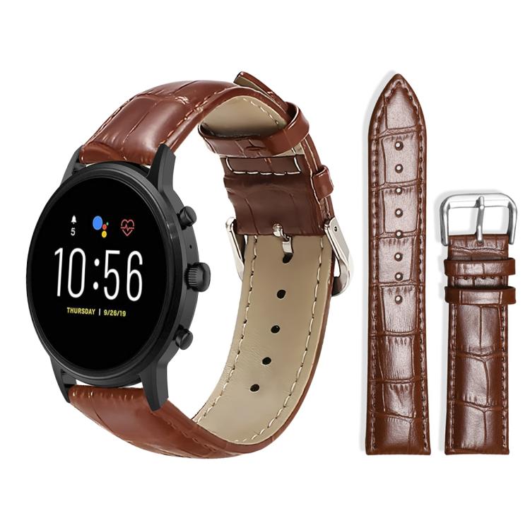 xDfind Bamboo Texture Pin Buckle Leather Watch Band, 18mm For Fossil Female Sport/Charter HR, 22mm For Fossil Gen 5 Carlyle/Julianna/Garrett, 24mm For Fossil Q Machine Hybrid Watch