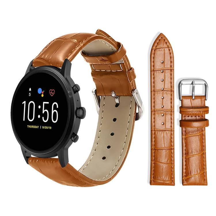 xDfind Bamboo Texture Pin Buckle Leather Watch Band, 18mm For Fossil Female Sport/Charter HR, 22mm For Fossil Gen 5 Carlyle/Julianna/Garrett, 24mm For Fossil Q Machine Hybrid Watch