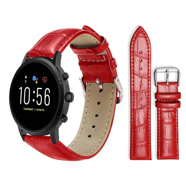 xDfind Bamboo Texture Pin Buckle Leather Watch Band, 18mm For Fossil Female Sport/Charter HR, 22mm For Fossil Gen 5 Carlyle/Julianna/Garrett, 24mm For Fossil Q Machine Hybrid Watch
