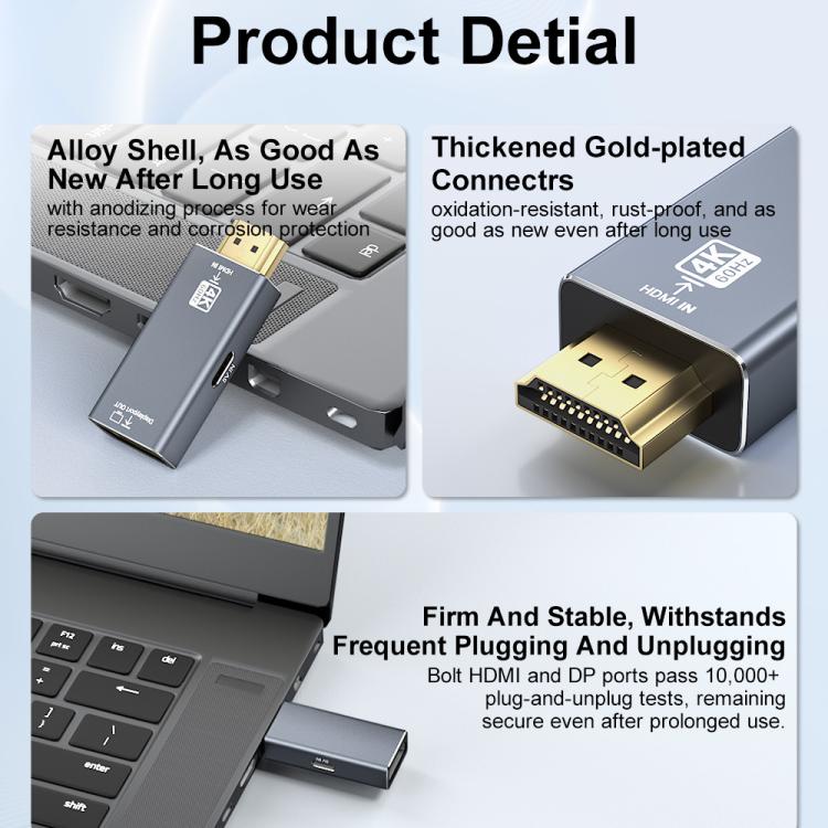 4K 60Hz HDMI Male to DP Female HD Adapter, 60Hz HDMI Male to DP Female