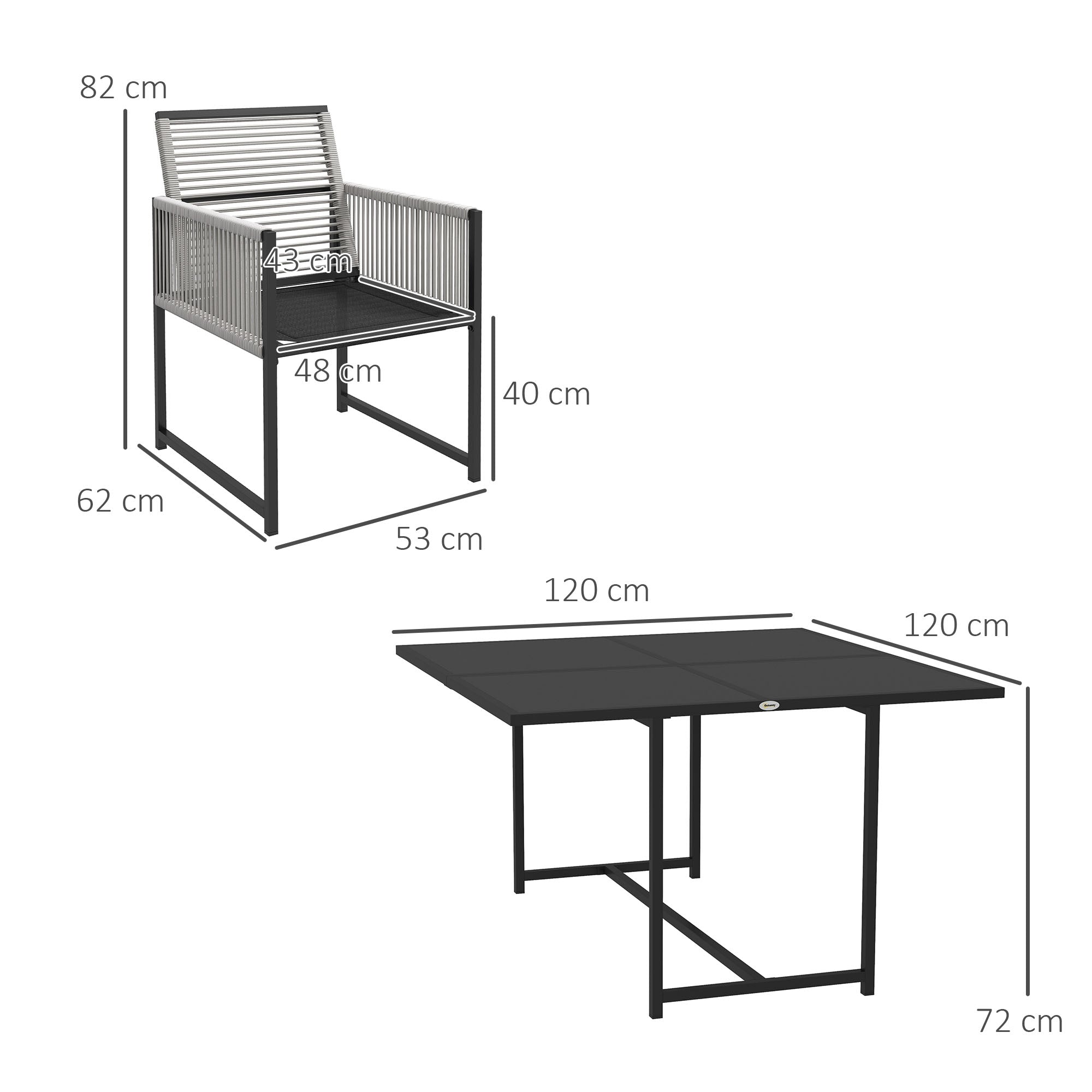 Outsunny 5 Pieces Patio Dining Set with Foldable Back, Light Grey