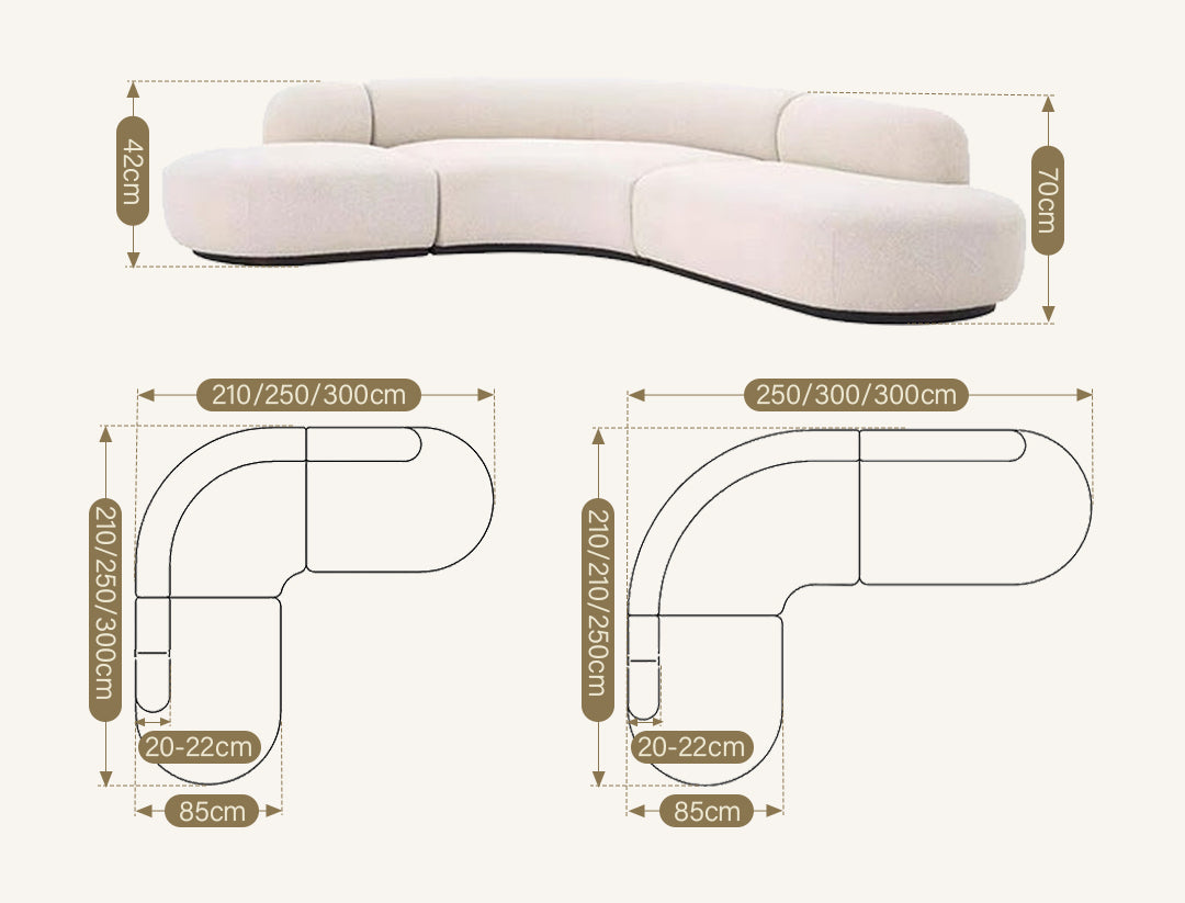 Eulalia Cream Curve Three Seater Sofa, Corner Sofa, Boucle