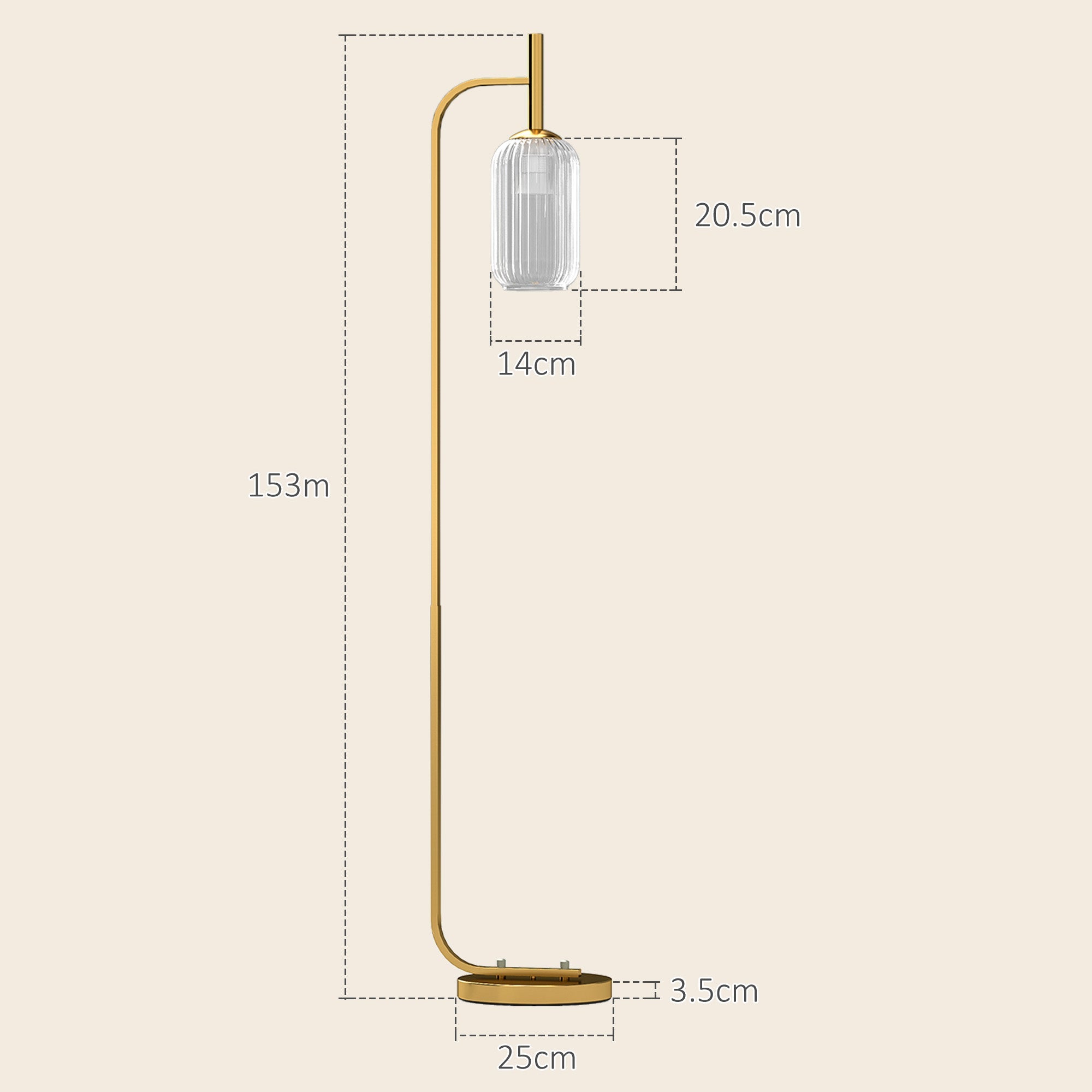 HOMCOM Modern Floor Lamp with Glass Lampshade, Foot Switch for Living Room