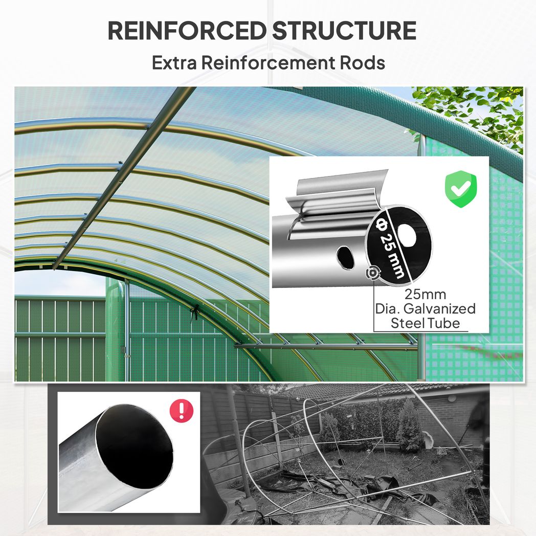 Outsunny Tunnel Greenhouse Upgraded Structure, Hinged Doors, 4 x 3(m)