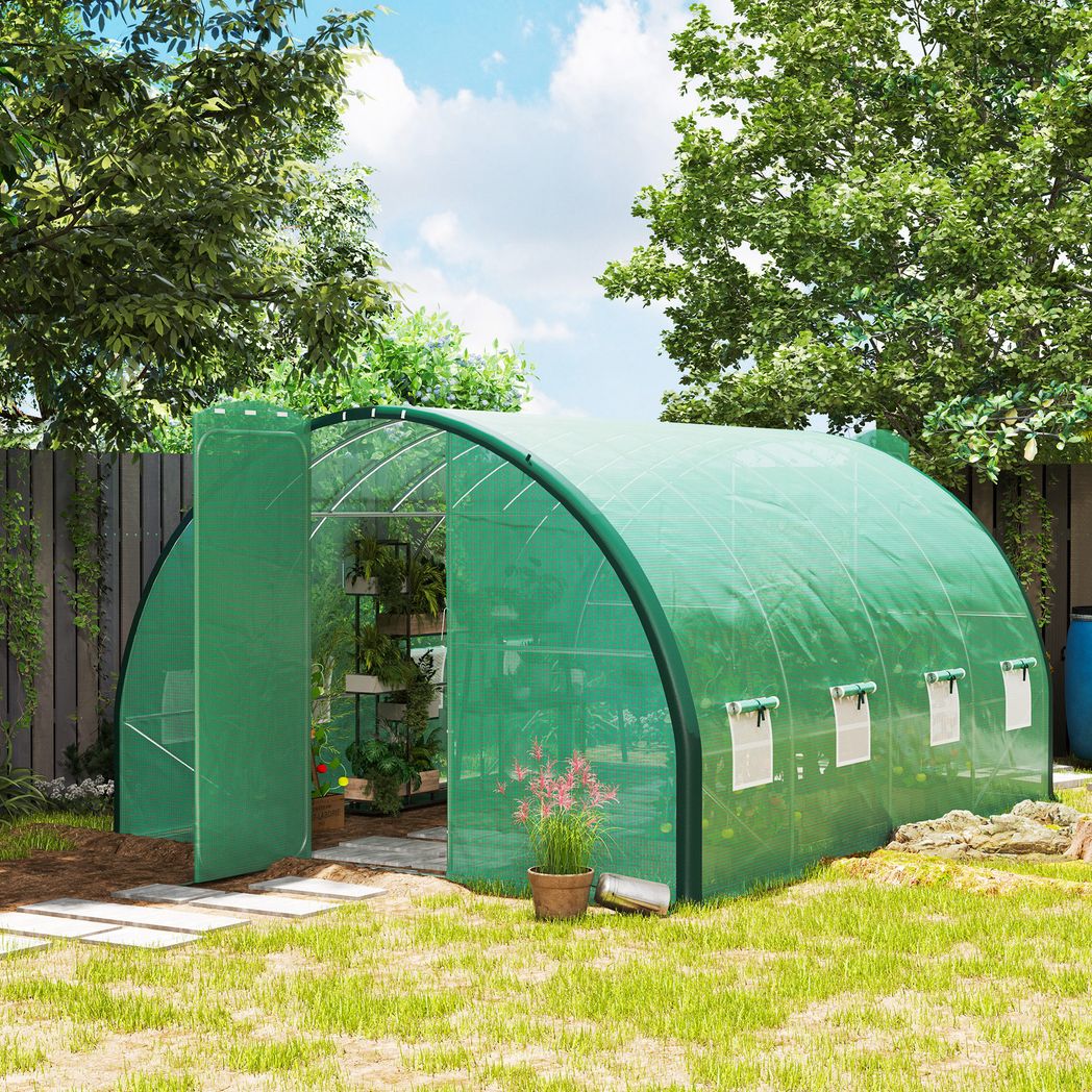 Outsunny Tunnel Greenhouse Upgraded Structure, Hinged Doors, 4 x 3(m)
