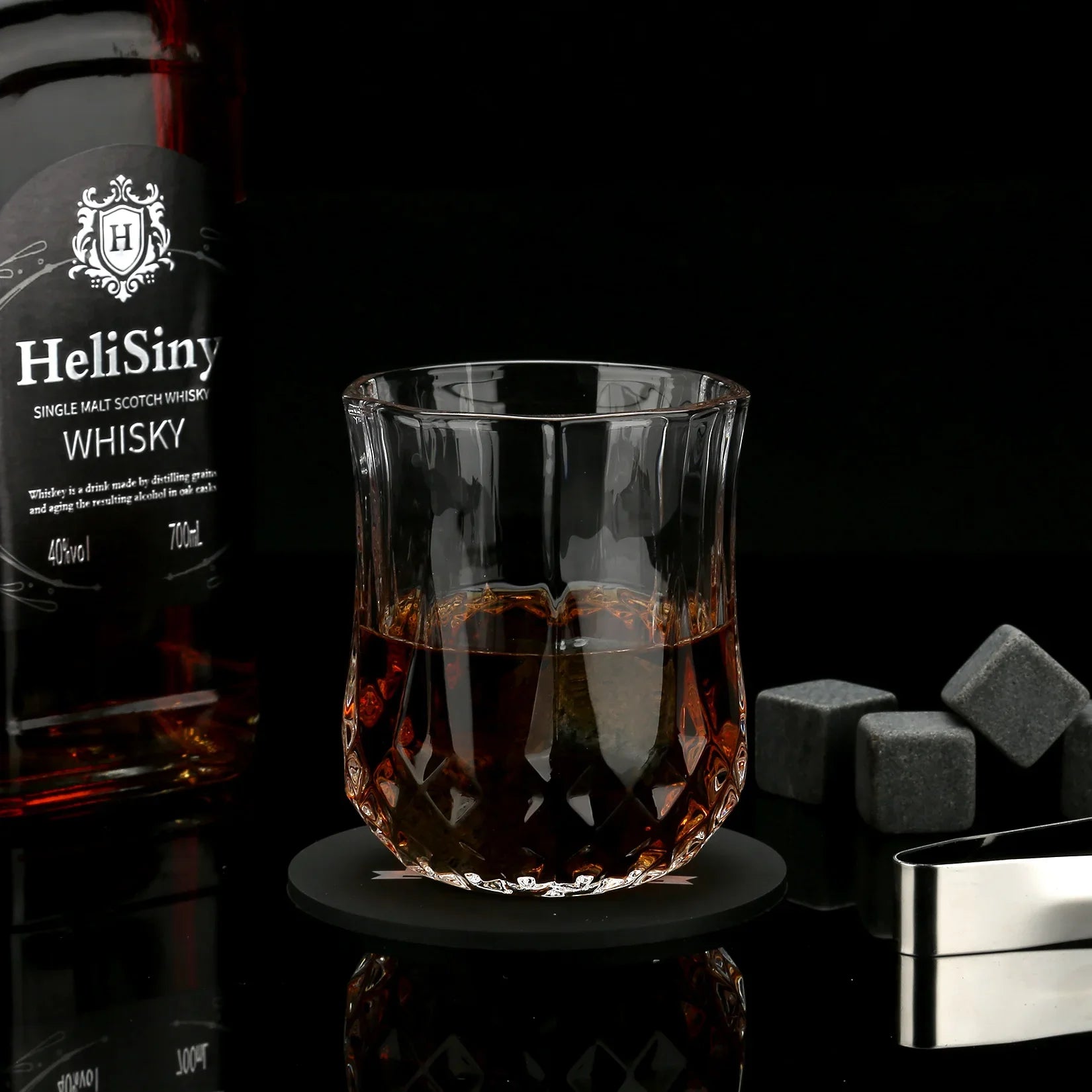 Whiskey Stones & Glasses Set, Granite Ice Cube For Whisky, Whisky Chilling Rocks In Wooden Box, Best Gift For Dad Husband Men