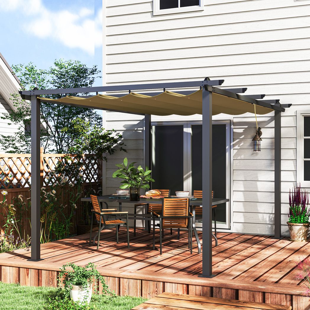 Outsunny 3 x 3(m) Aluminium Pergola with Retractable Roof, Garden Gazebo