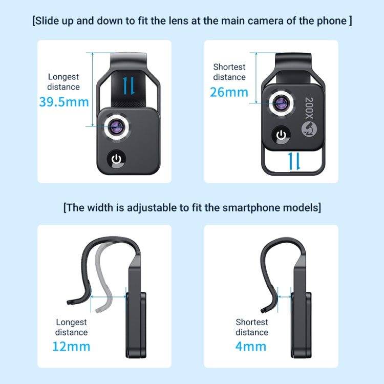 APEXEL™ APL-MS002BK 200X HD Universal Portable Mobile Phone Microscope with LED Light (Black)