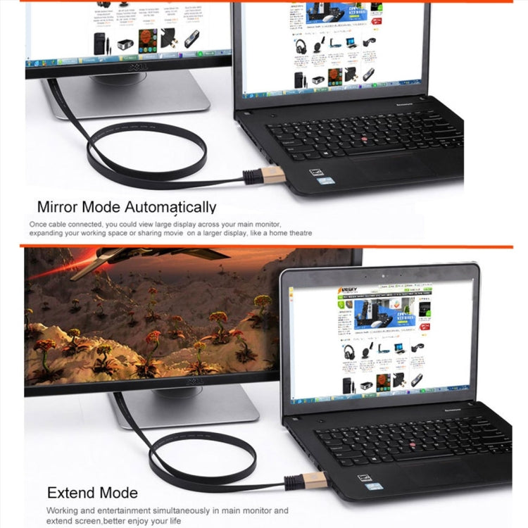1m HDMI 2.0 (4K) 30AWG High Speed 18Gbps Gold Plated Connectors HDMI Male to HDMI Male Flat Cable, Length: 1m