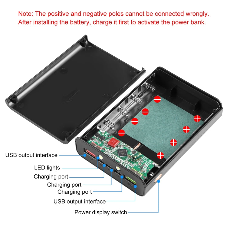 HAWEEL DIY 4 x 21700 Battery 22.5W Fast Charge 15W Wireless Charging Power Bank Box Case with Display, Not Include Battery (Black)