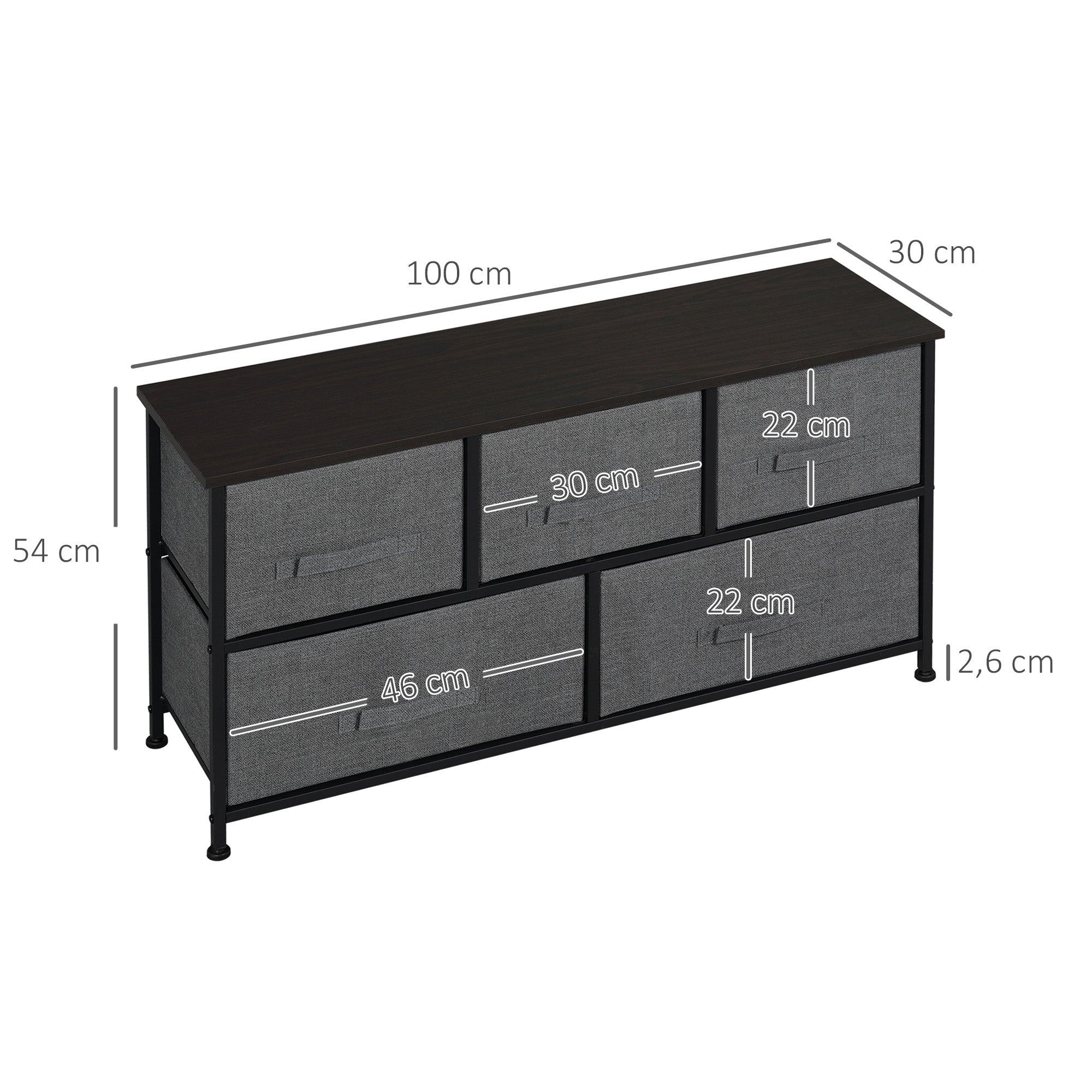 HOMCOM Chest of Drawers, 5 Drawer Fabric Dresser for Bedroom, Dark Grey