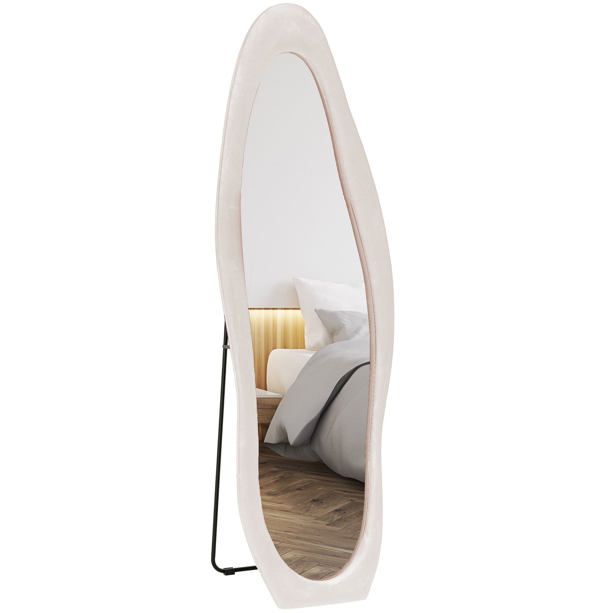 HOMCOM Irregular Full Length Mirror with Velvet Frame 160 x 50cm
