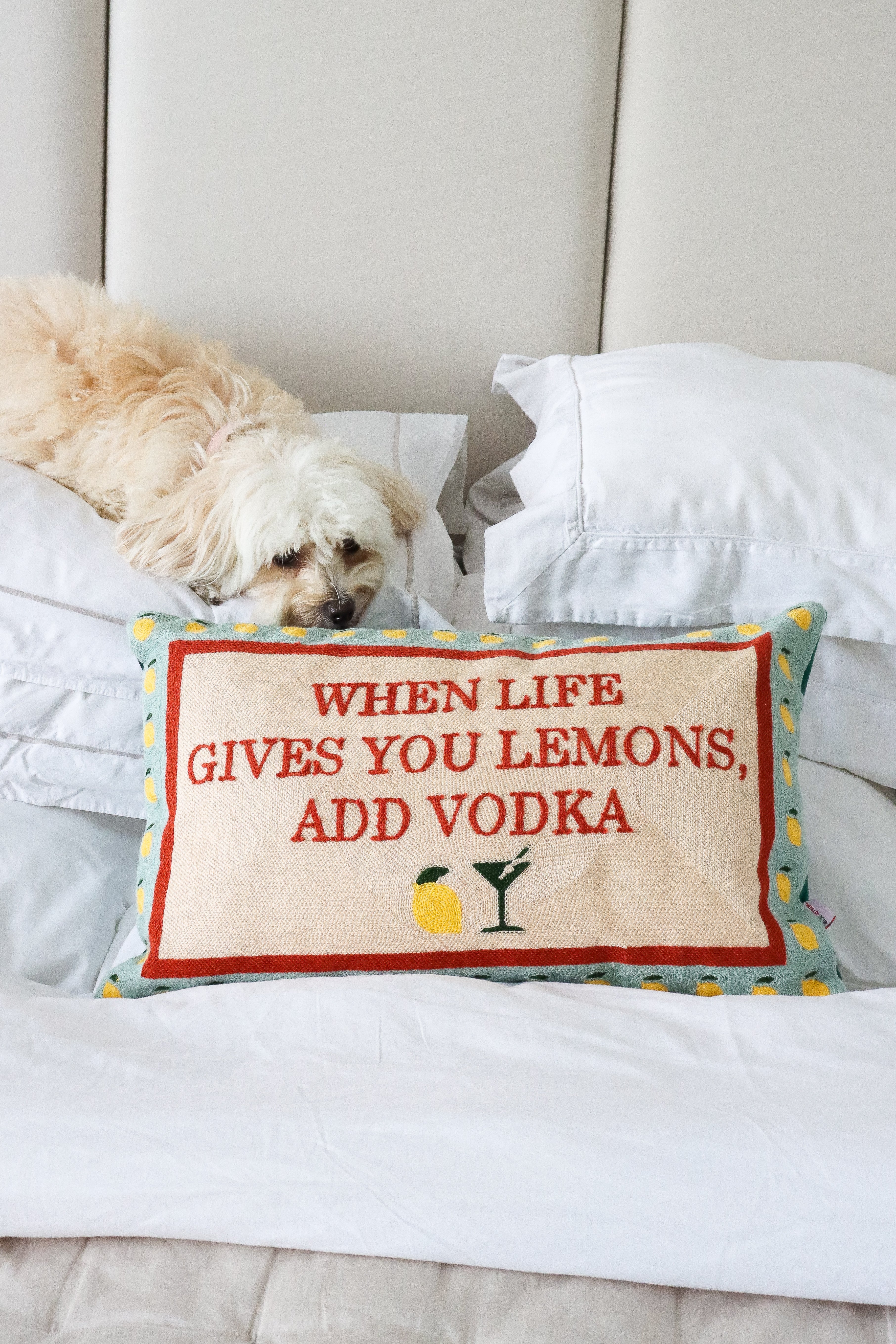 Funny Lemon Needlepoint Pillow – When Life Gives You Lemons, Add Vodka