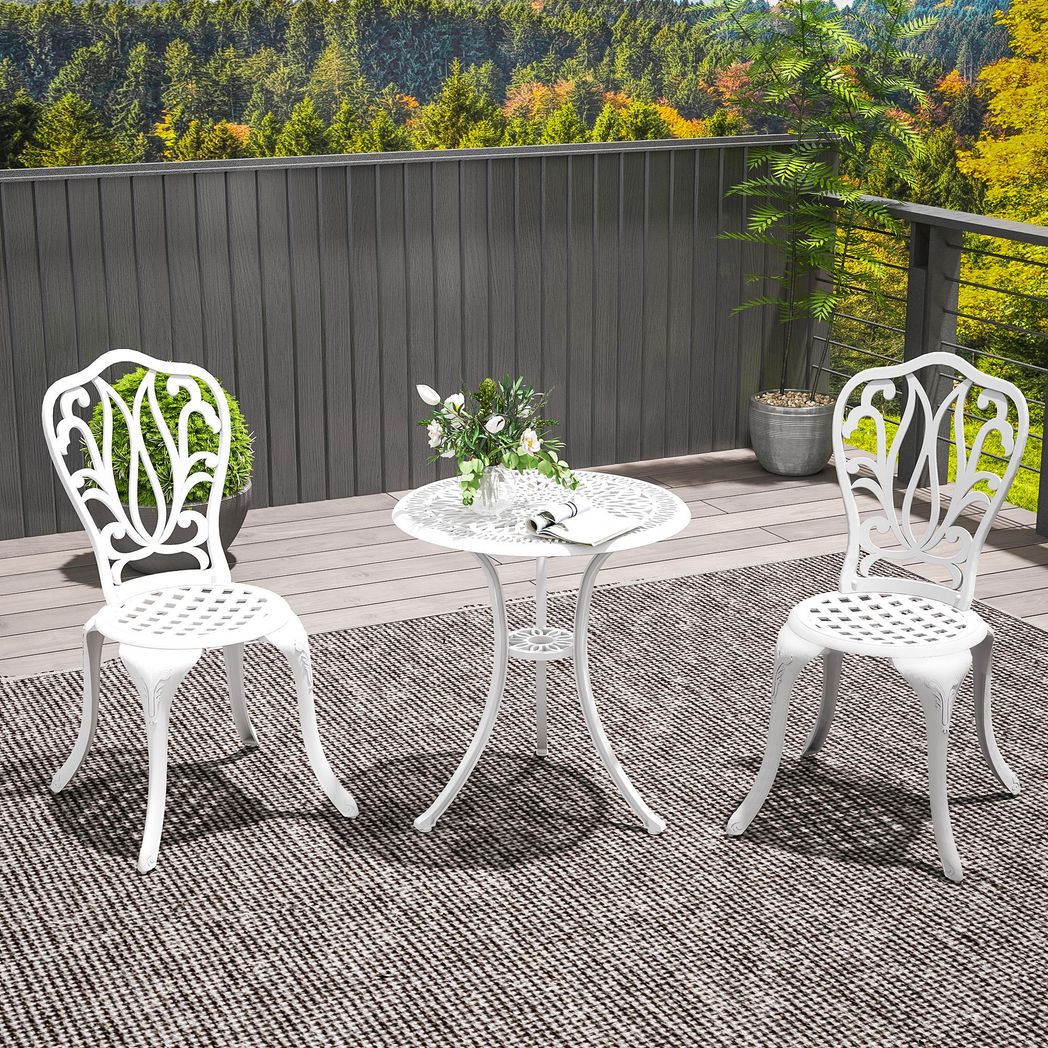 Outsunny 3 Piece Patio Bistro Set Outdoor Table Set with Umbrella Hole