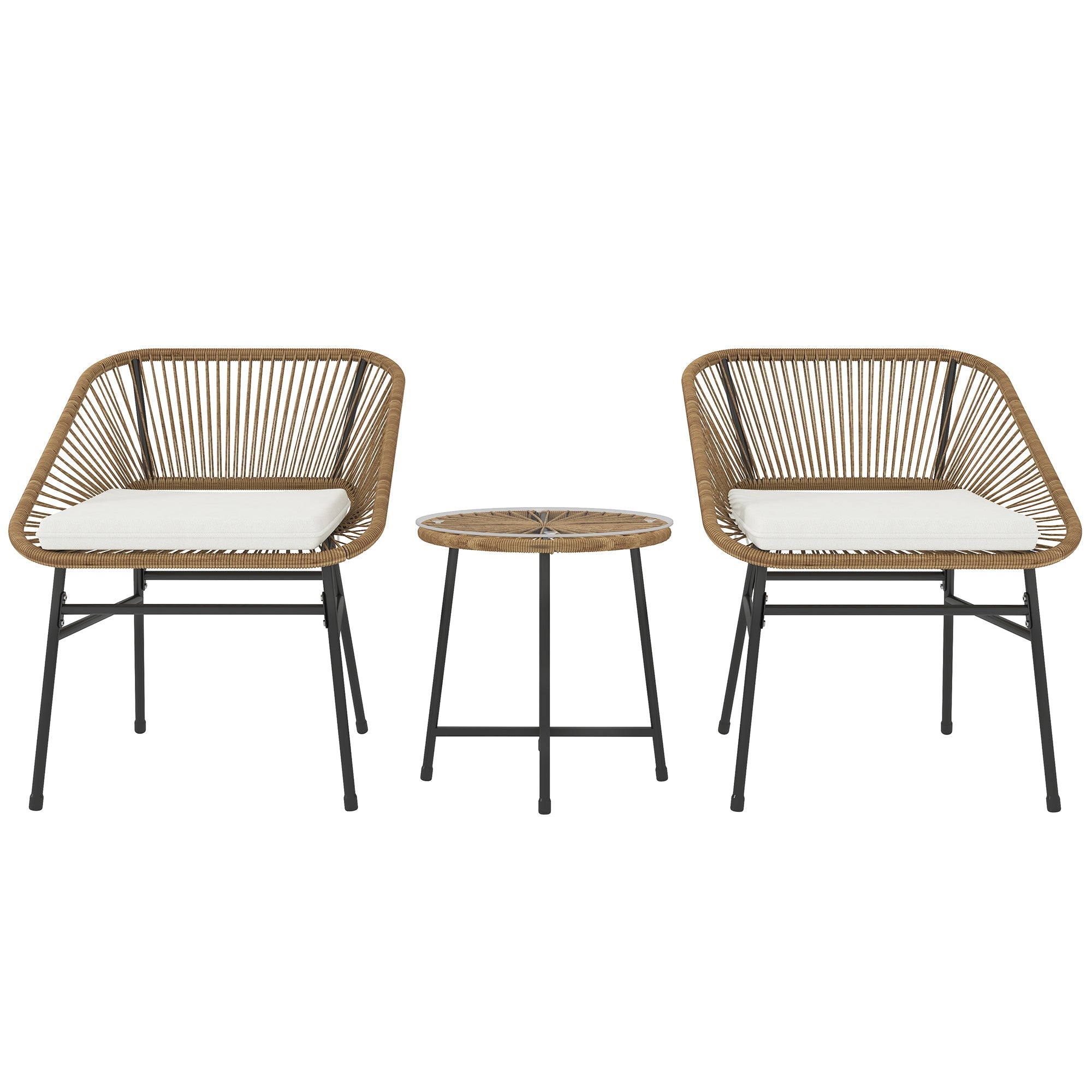 Outsunny Rattan Bistro Set, Small Balcony Furniture with Cushion, Light Grey