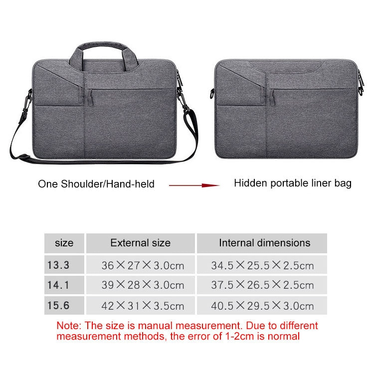 ST02S Waterproof Tear Resistance Hidden Portable Strap One-shoulder Handbag for 14.1 inch Laptops, with Suitcase Belt, ST02S 14.1 inch Pink, ST02S 14.1 inch Light Grey, ST02S 14.1 inch Navy Blue, ST02S 14.1 inch Black, ST02S 14.1 inch Dark Gray