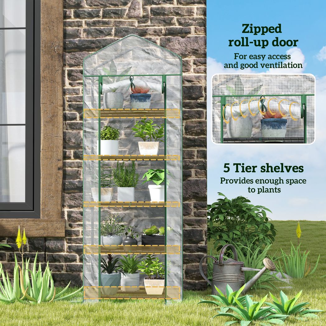 Outsunny 5 Tier Mini Greenhouse Grow House w/ Roll Up Door