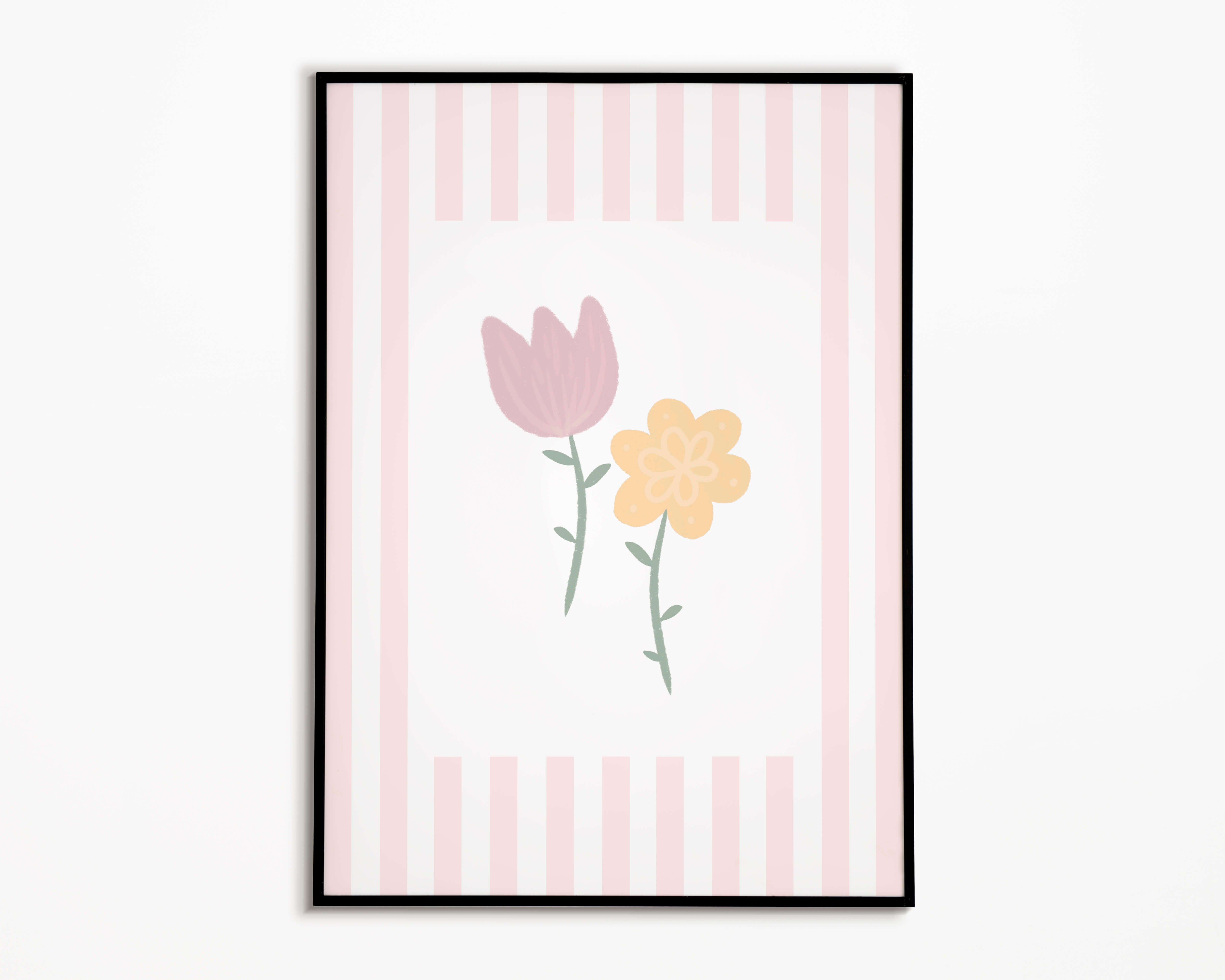 Flowers Print - Pale Pink Stripes