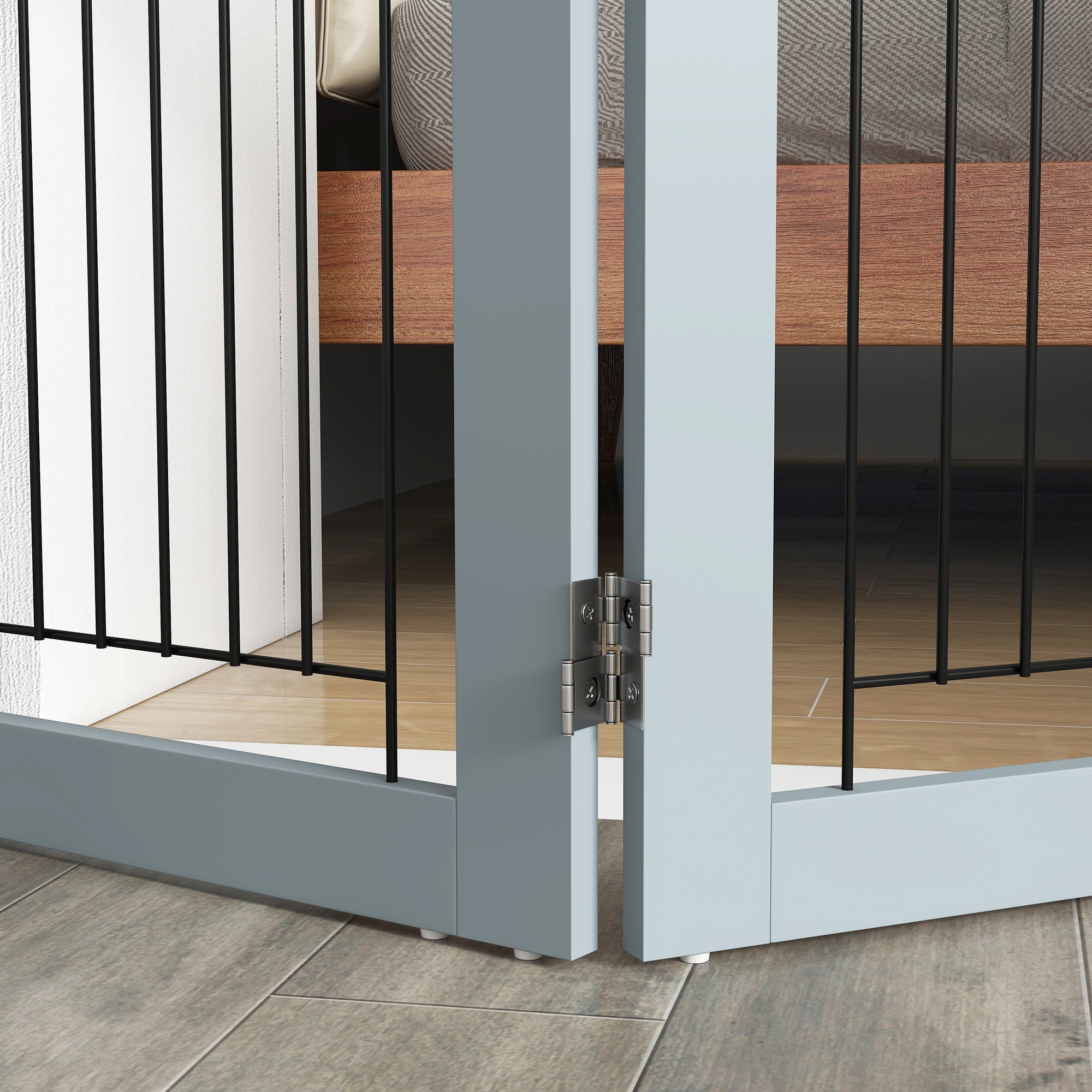 PawHut Foldable Wooden Pet Gate w/ 3 Panels 2 Support Feet for Small Dogs