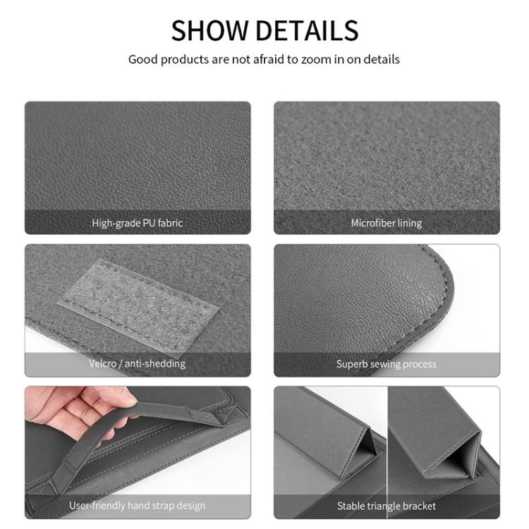 4 in 1 Universal Waterproof PU Leather Laptop Liner Bag with Handle & Stand & Pen Holder + 2 Winders + Mouse Bag + Charger Bag Set for 13 / 14 inch Laptops, 13 / 14 inch
