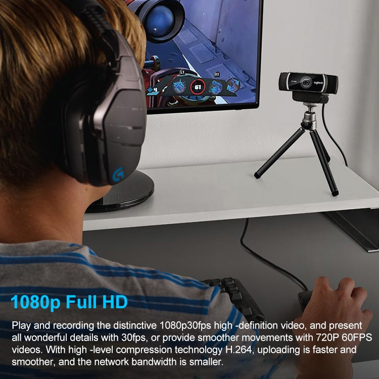 Logitech C922 Pro HD Pro Autofocus Built-in Stream Webcam 1080P Web Camera, C922 Pro