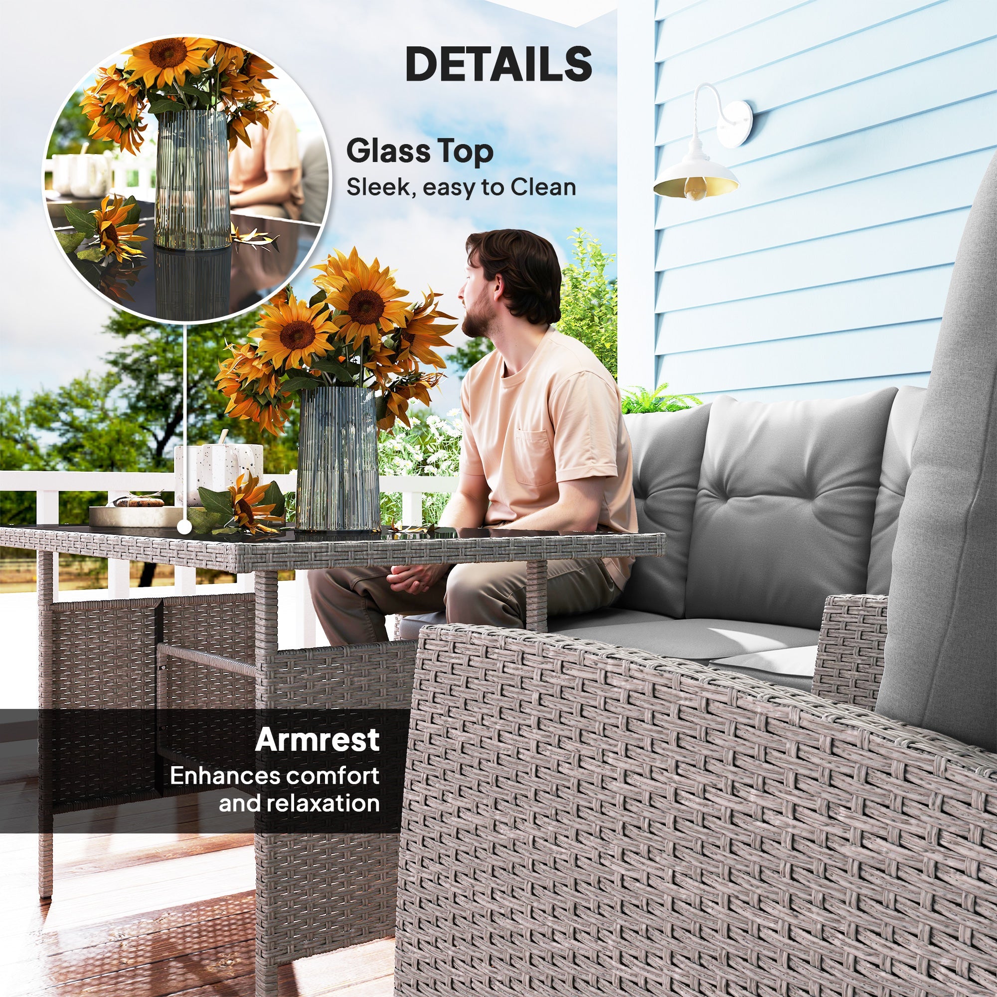 Outsunny 6 Pieces Rattan Garden Furniture Sofa Set, Grey
