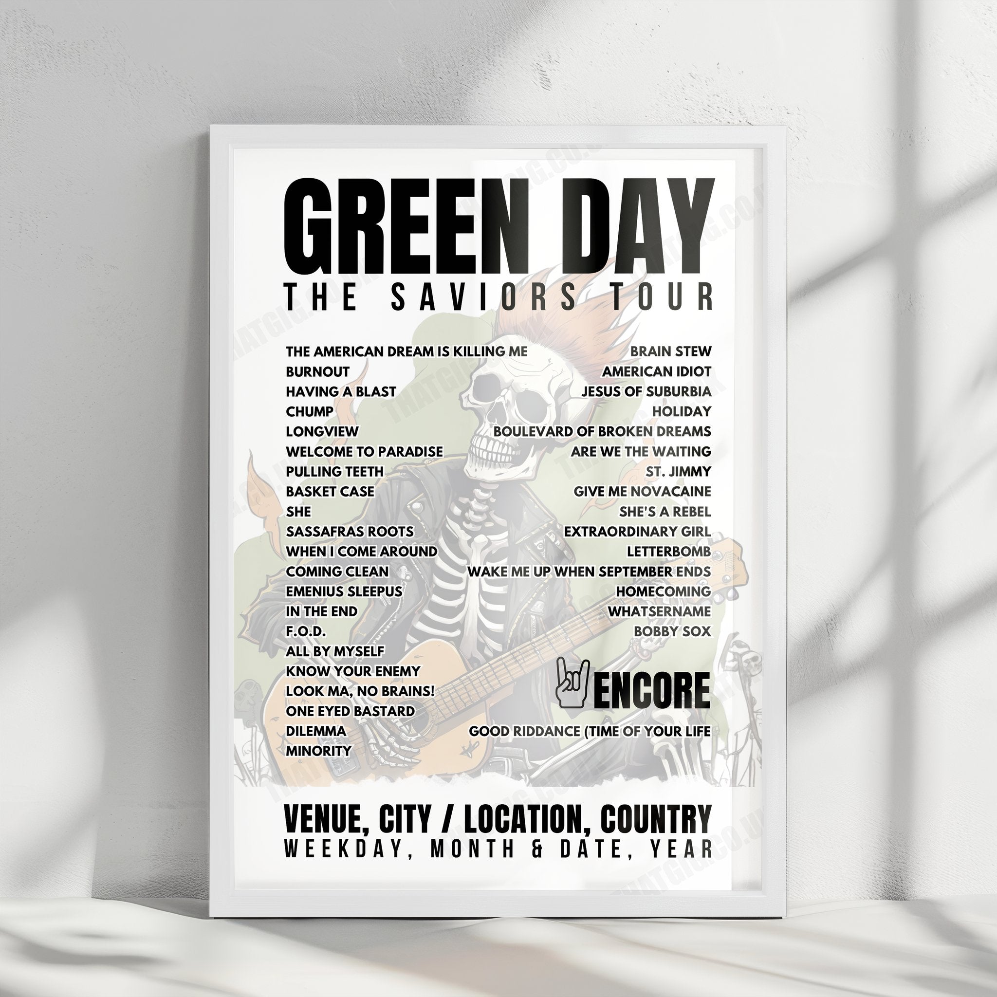 Green Day Setlist Poster - Hersheypark Stadium, Hershey - September 2nd, 2024
