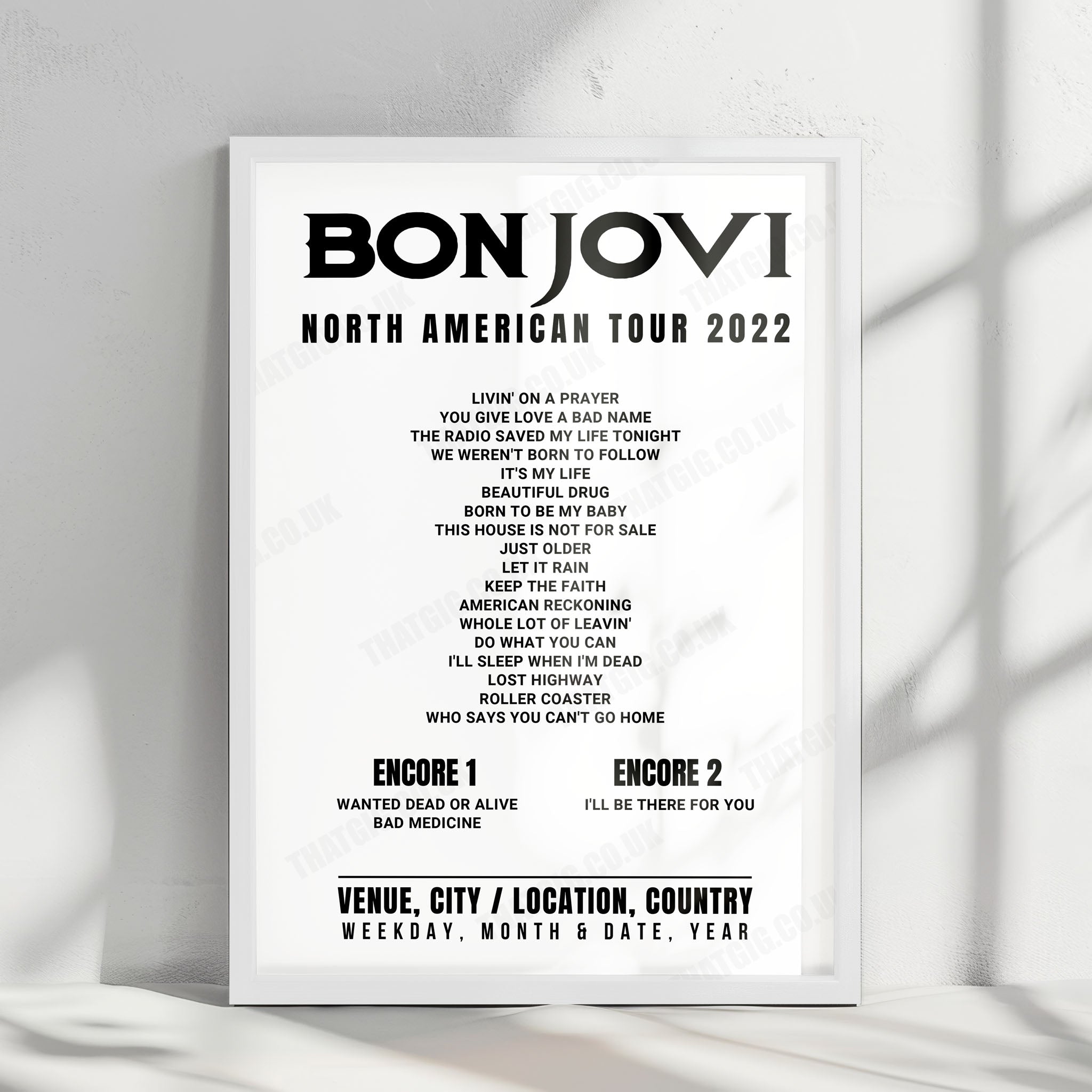 Bon Jovi Setlist Poster - Bon Secours Wellness Arena, Greenville - April 11th, 2022