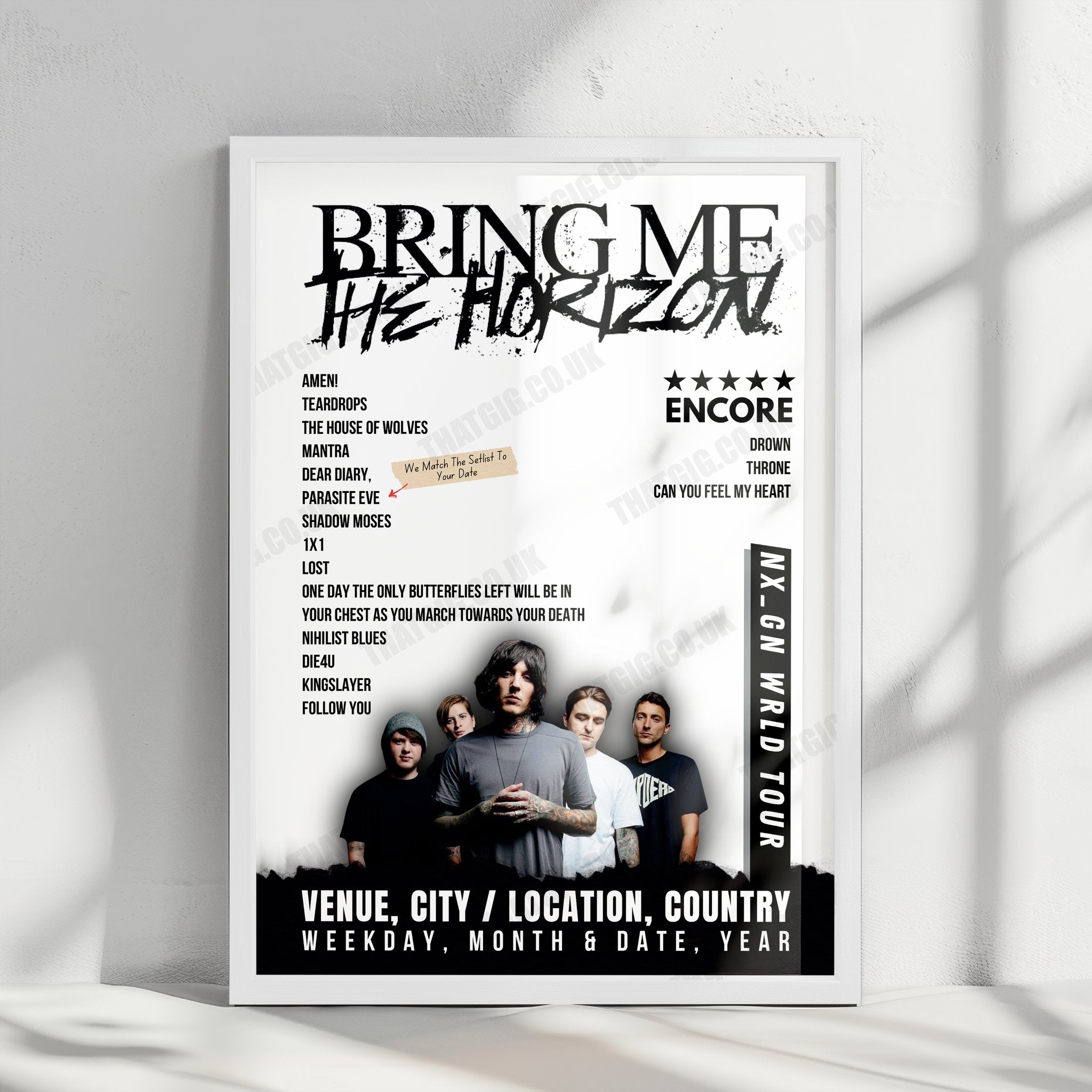 Bring Me the Horizon Setlist Poster - Qudos Bank Arena, Sydney - April 12th, 2024