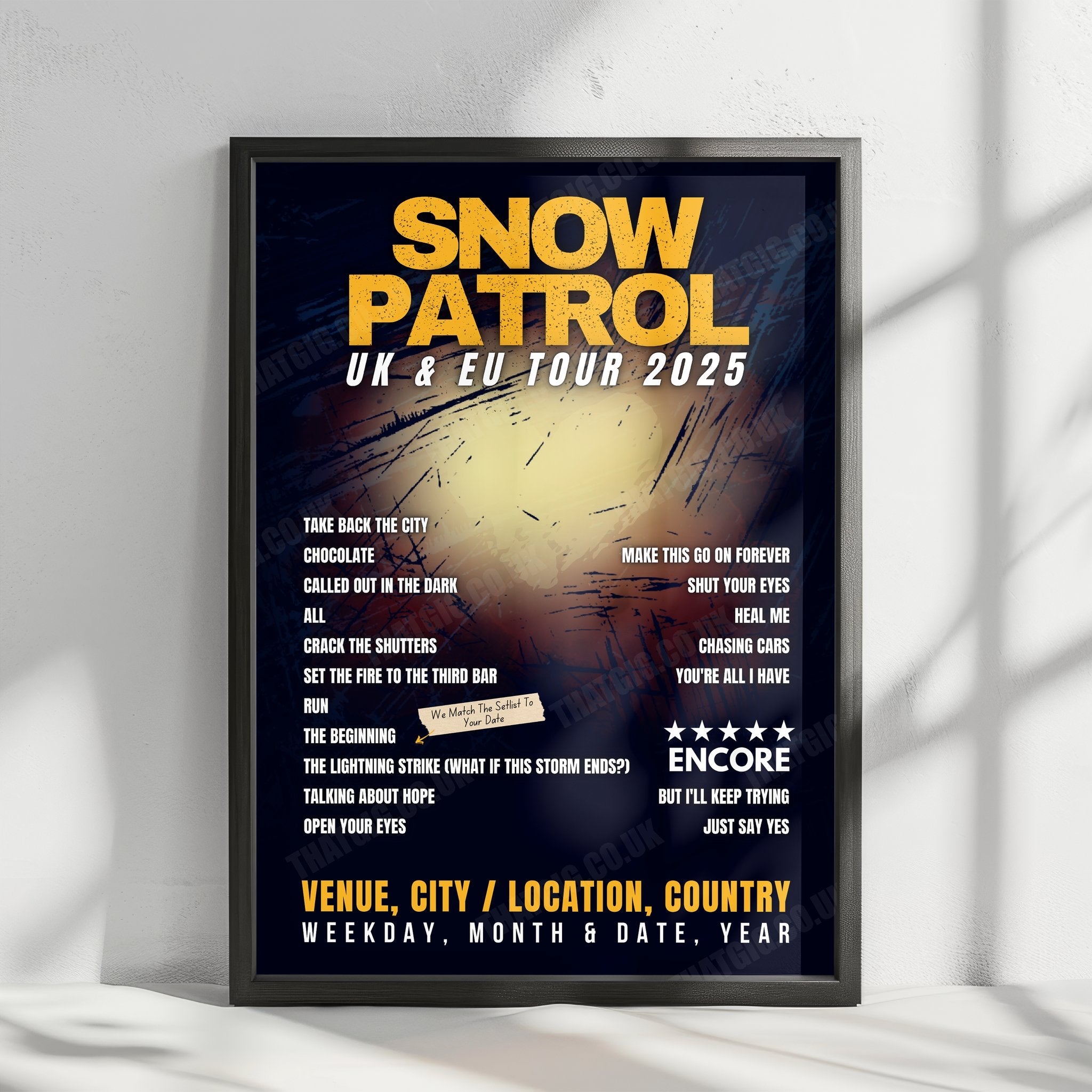 Snow Patrol Setlist Poster - L'Olympia Bruno Coquatrix, Paris, France - January 30th, 2025