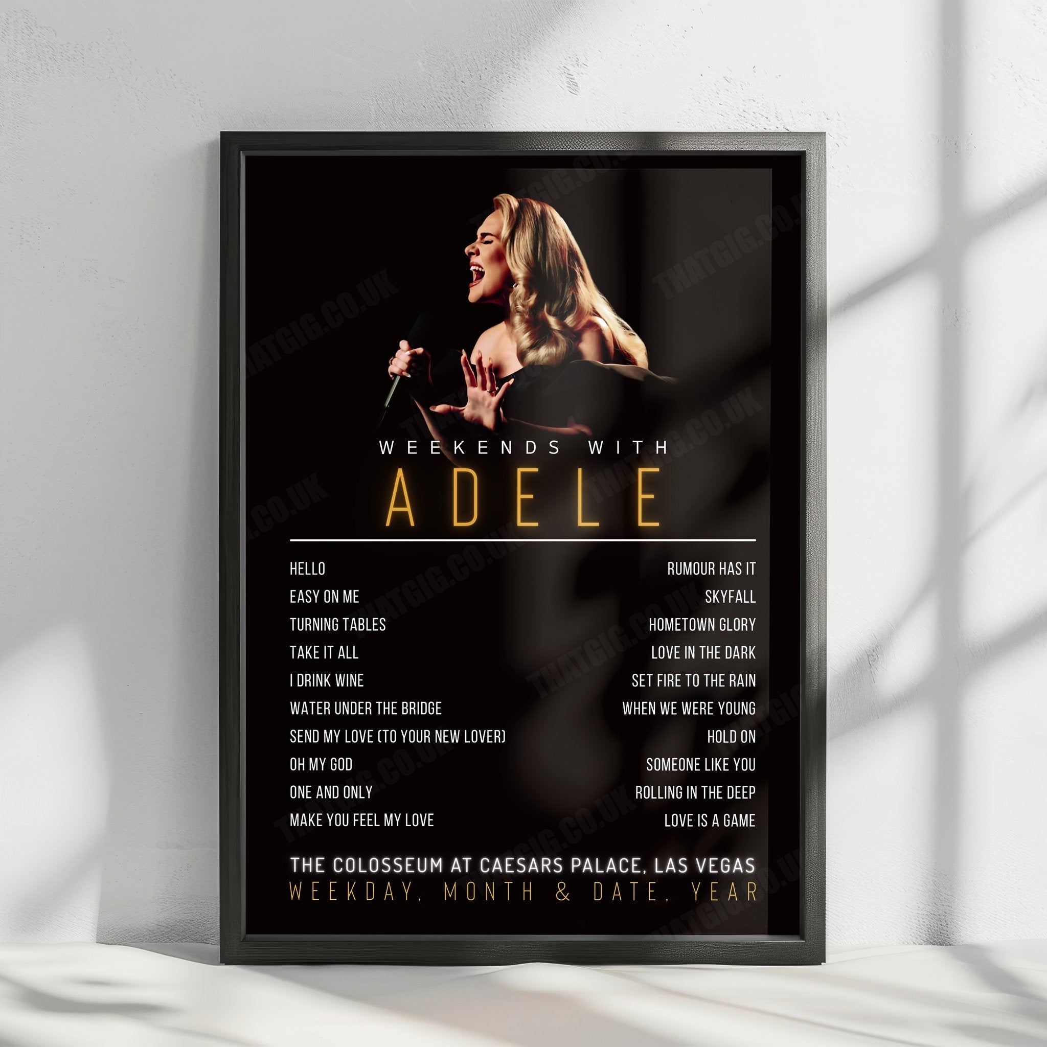 Adele Setlist Poster - The Colosseum at Caesars Palace, Las Vegas - October 13th, 2023