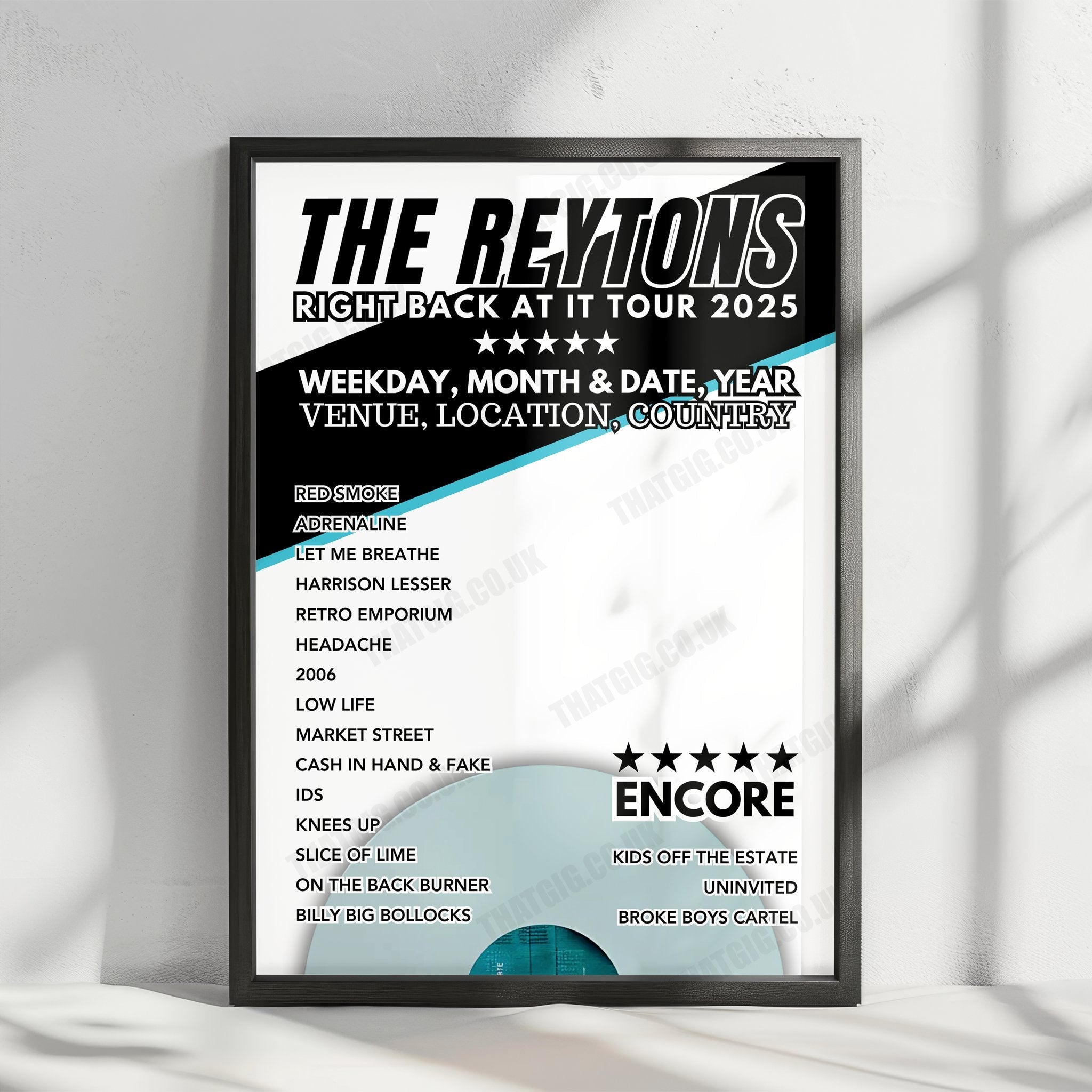 The Reytons Setlist Poster - Tower Ballroom, Blackpool, England - February 14th, 2025