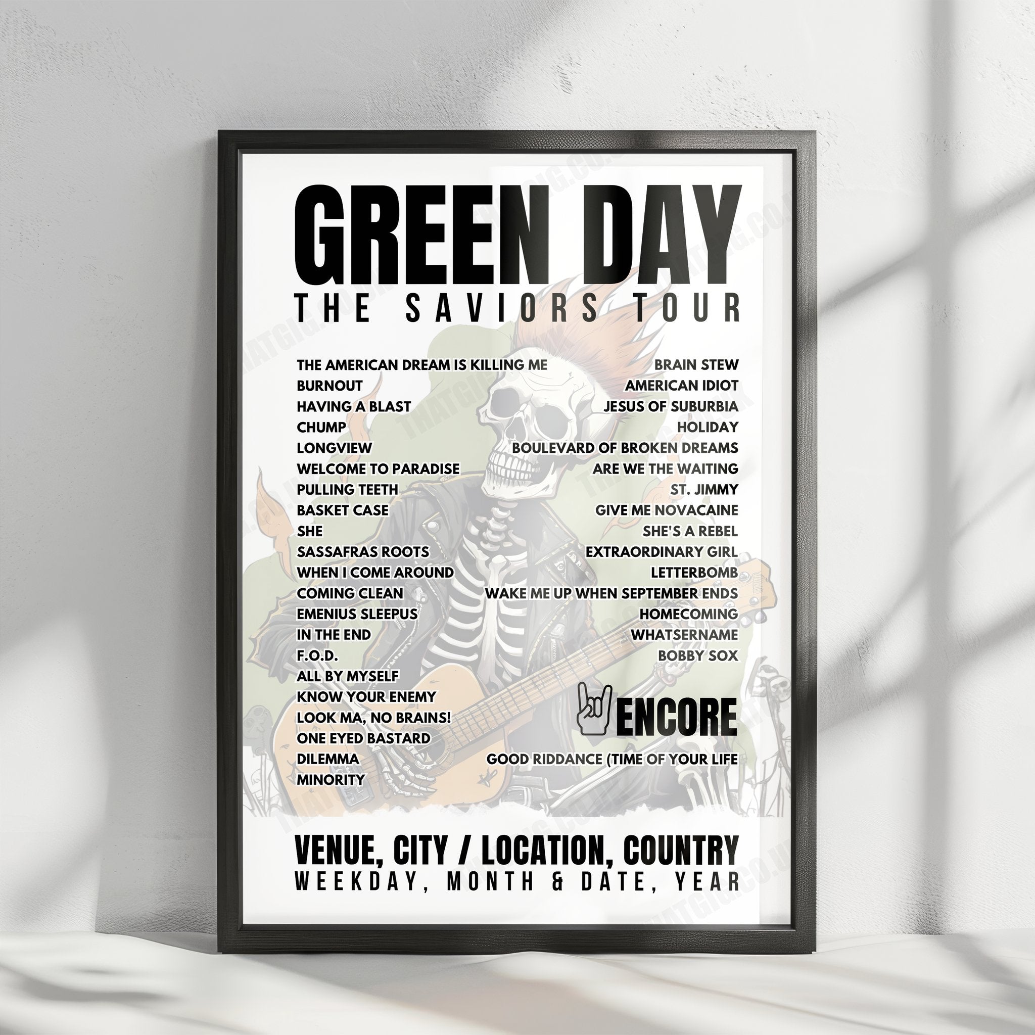 Green Day Setlist Poster - Ippodromo Snai La Maura, Milan - June 16th, 2024