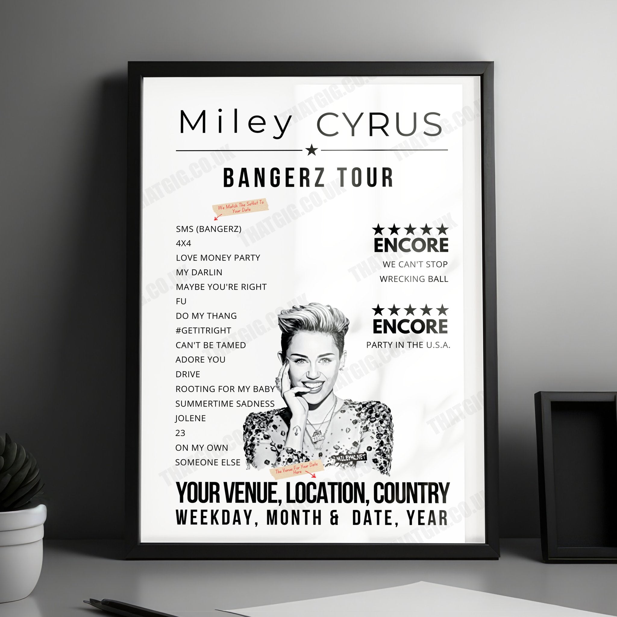 Miley Cyrus Setlist Poster - Telemundo Center, Miami - December 31st, 2022