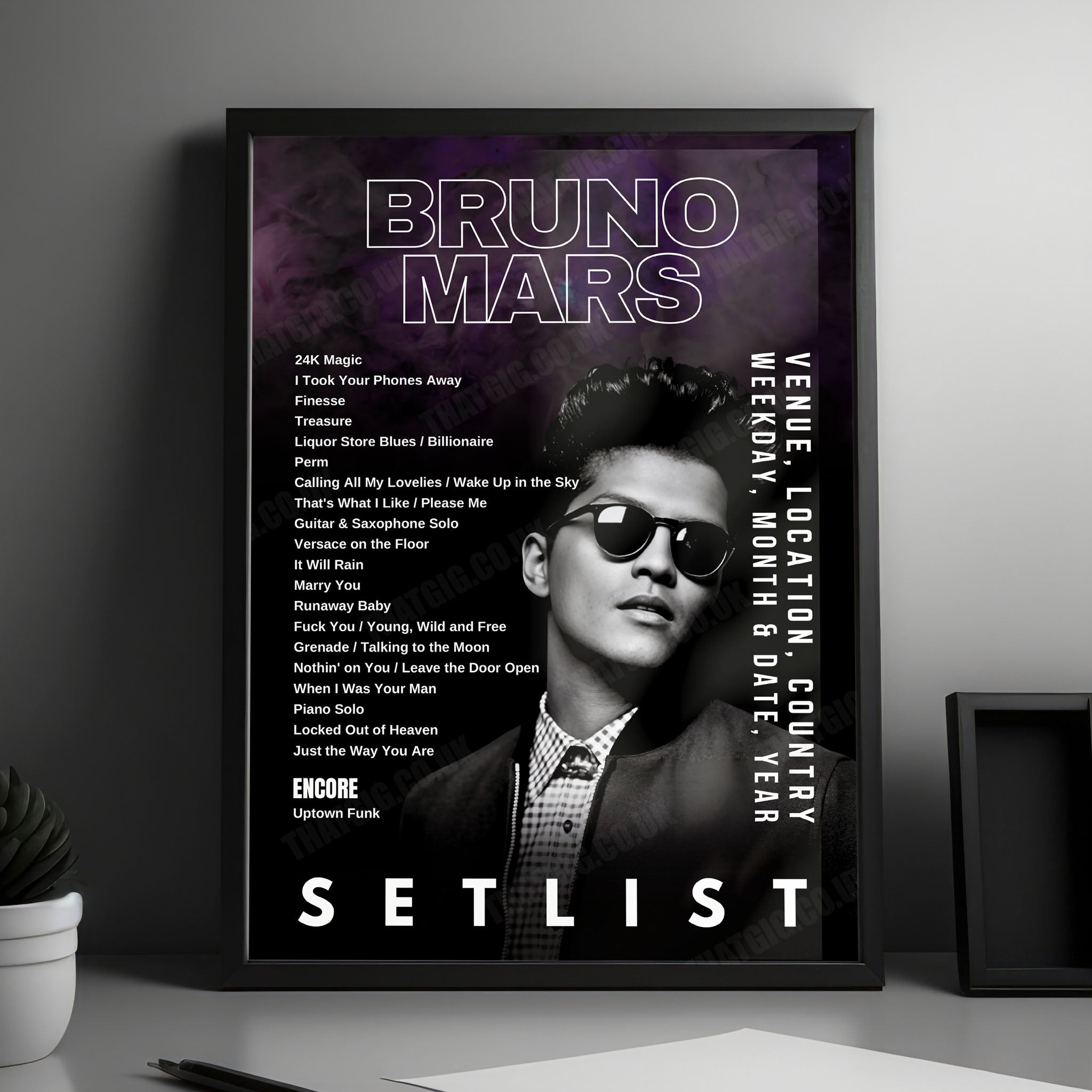 Bruno Mars Setlist Poster - Dolby Live at Park MGM, Las Vegas - August 31st, 2024