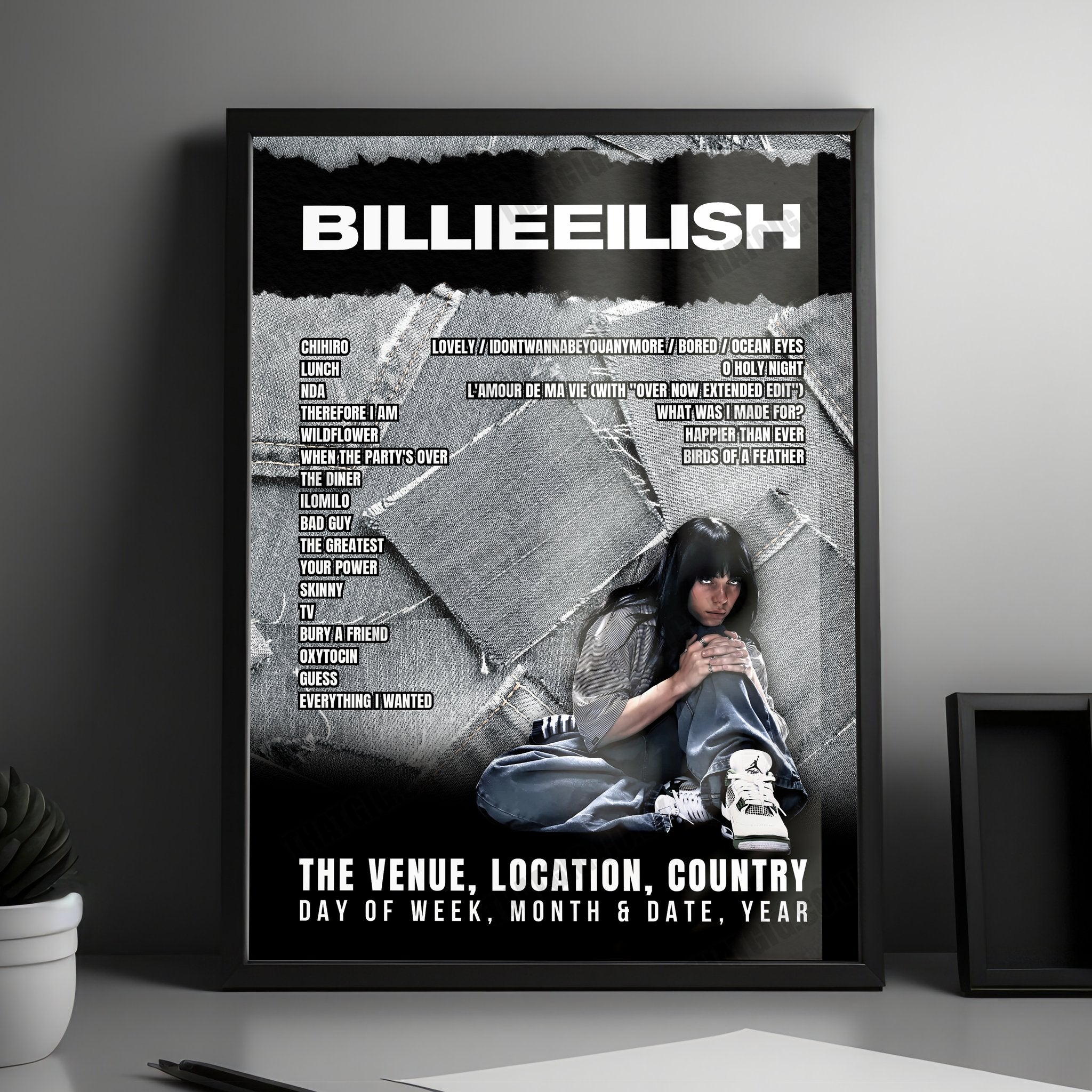 Billie Eilish Setlist Poster - Little Caesars Arena, Detroit - October 7th, 2024